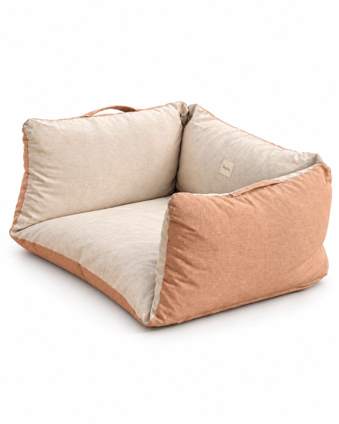 Cama Sossego com tecido interno claro e externo pêssego em fundo branco infinito